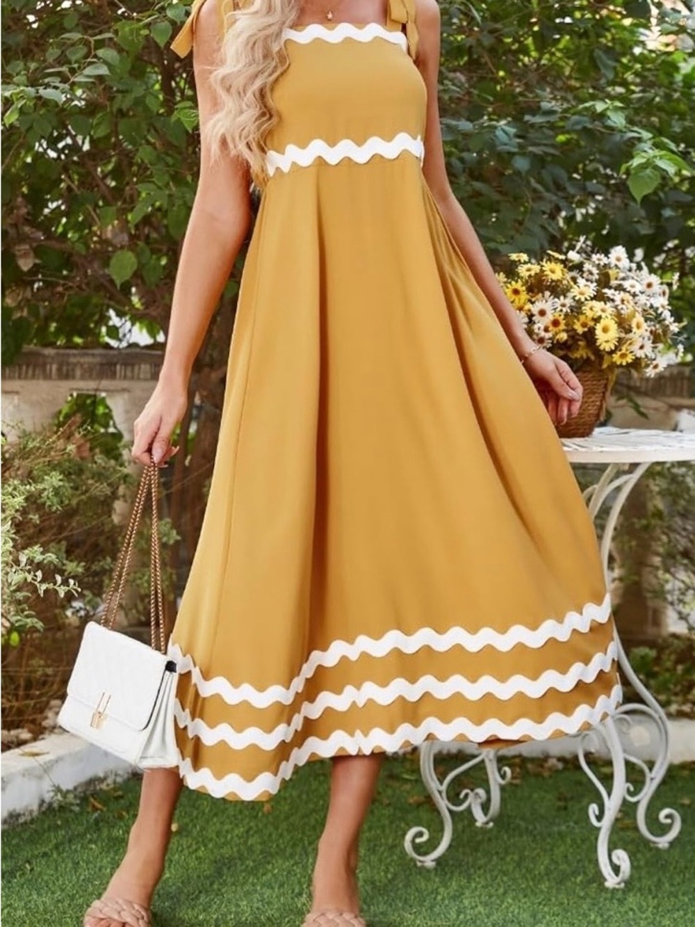 Sleeveless Mustard Maxi Sundress with White Trim NWT